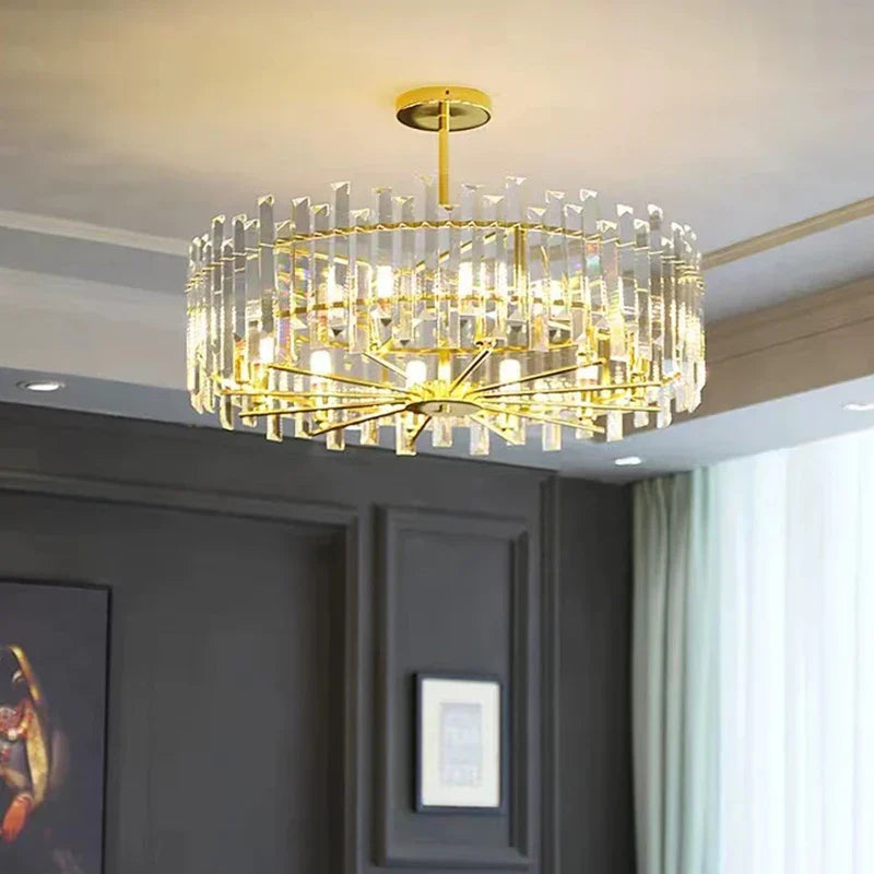 Crystal Round Chandelier Gold LED Modern Lustres for Living Room