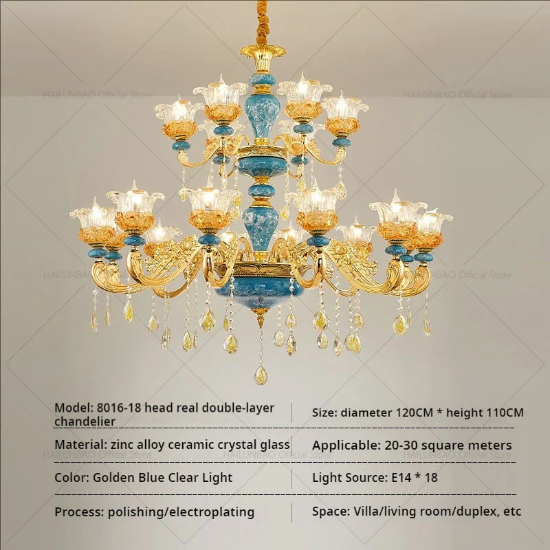 Luxury Ceramic Crystal Chandelier for Living Room, Bedroom, and Restaurant
