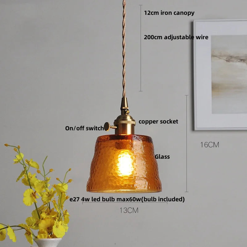 Walnut Wood LED Pendant Lights Colorful Glass Modern Kitchen Luminaira