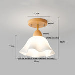 White Glass LED Ceiling Light Fixture with Wood Copper Canopy