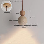 Yellow Travertine Wood Canopy Pendant Lights - Japanese Style Adjustable Globe LED Hang Lamp