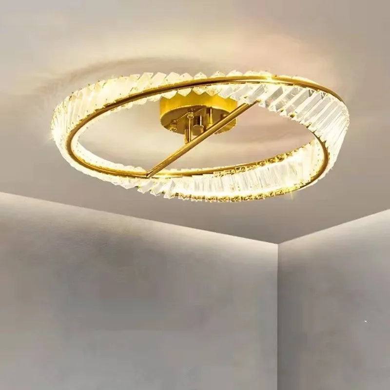 Gold Metal LED Dimmable Ceiling Light with K9 Crystals