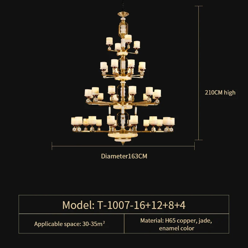 All Copper Jade Chandelier, Modern Chinese Style for Living Room, Bedroom, Dining Room.