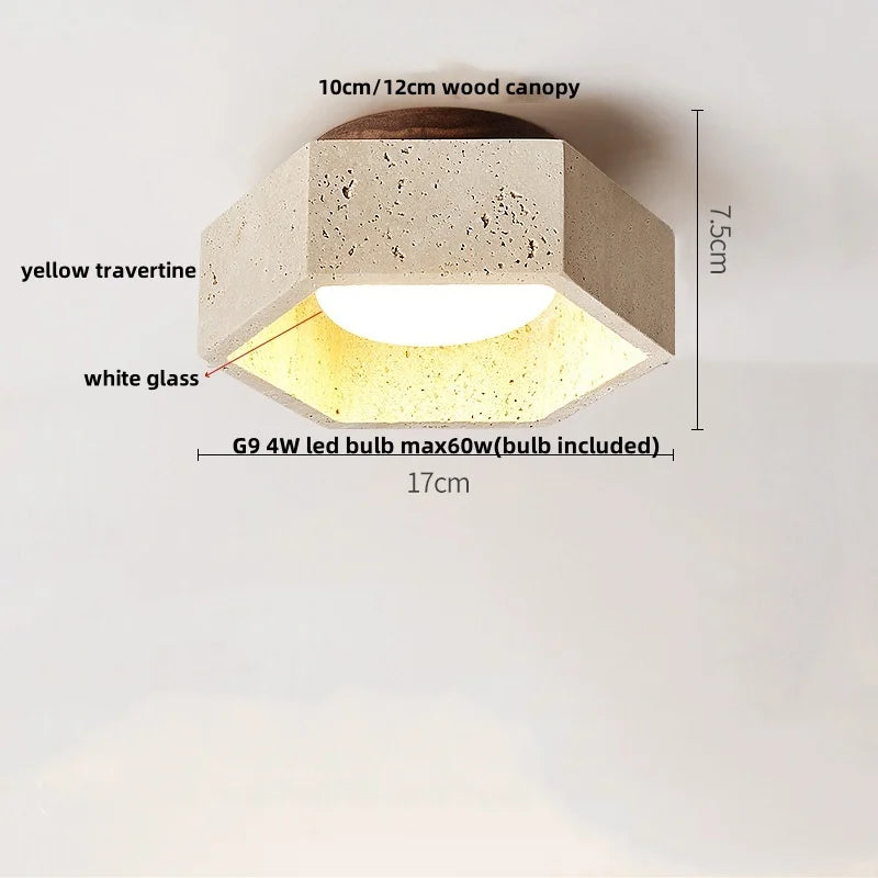 Wood Canopy LED Ceiling Lights Travertine Flush Mount Ceiling Lamp