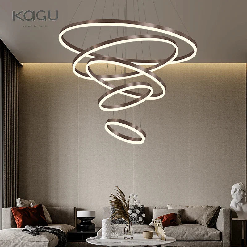 Black Led Rings Circle Pendant Chandelier for Living Dining Kitchen