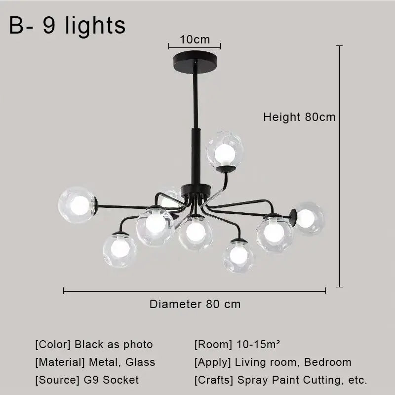 Glass Ball Pendant Chandelier for Living Room Bedroom Dining Room