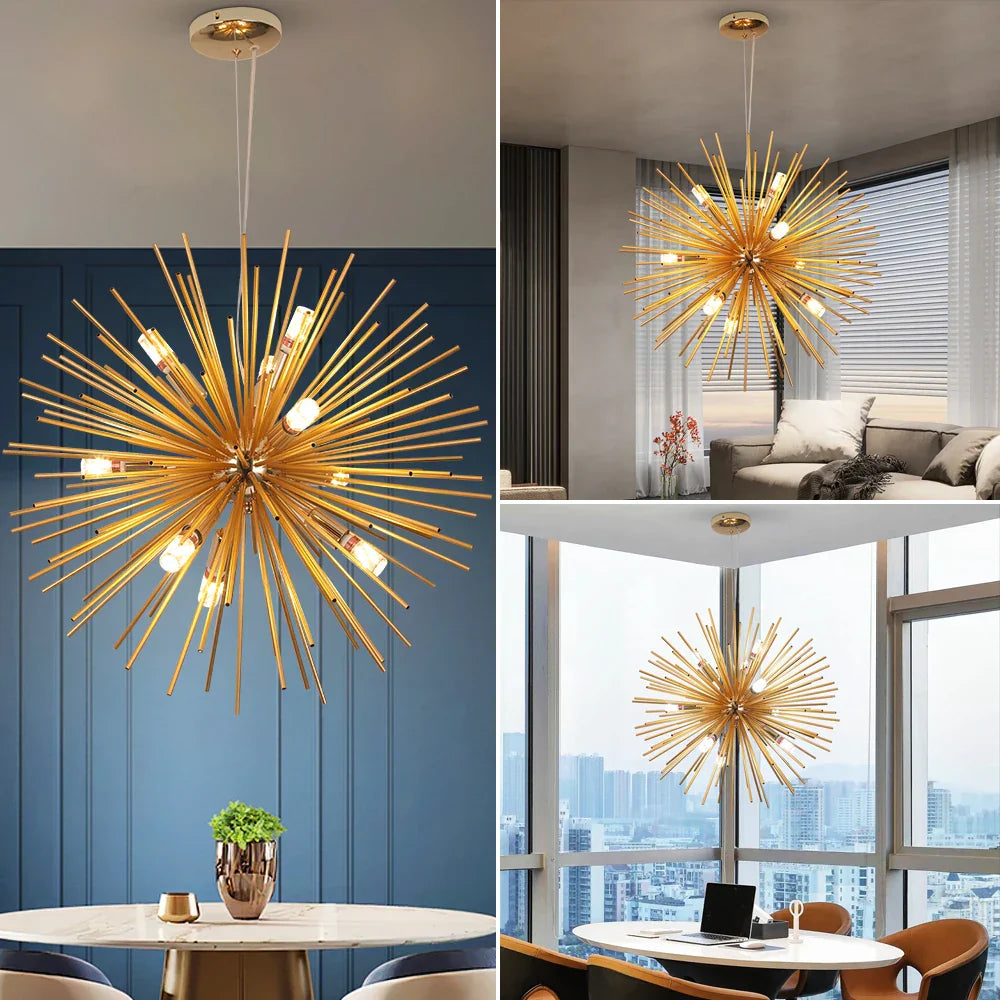 Aluminum Dandelion Pendant Light: Modern Sputnik Hedgehog LED Chandelier for Living & Dining Room