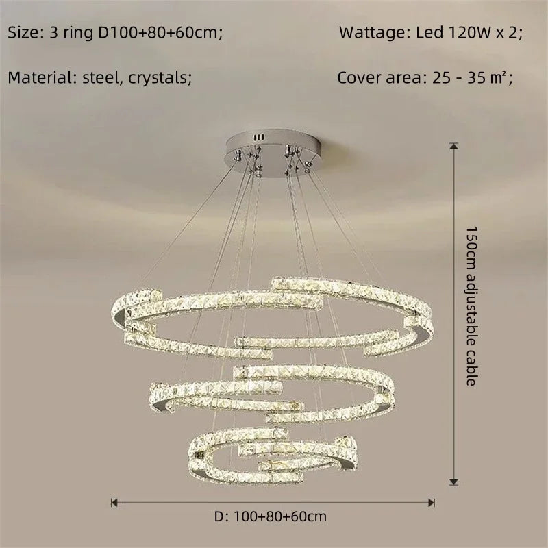 Crystal LED Chandelier Pendant Light Modern Luxury Foyer Ceiling Lamp