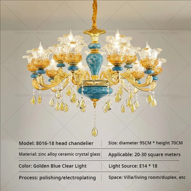 Luxury Ceramic Crystal Chandelier for Living Room, Bedroom, and Restaurant