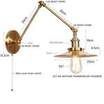 Vintage Industrial Long Arm Adjustable LED Wall Sconce Pull Chain Switch Bedside Lamp