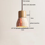 Yellow Travertine Wood Base LED Pendant Lights - Modern Adjustable Hanging Lamp