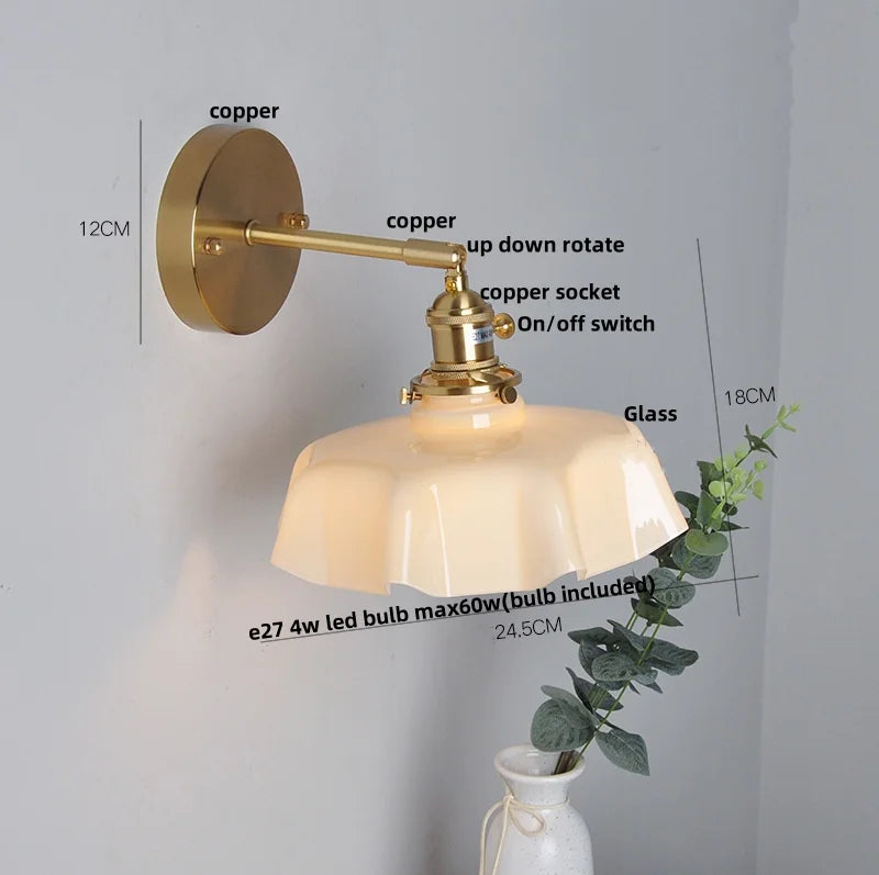 Yellow Glass LED Wall Light Fixture Modern Bedside Lamp Rotation Hallway Aisle