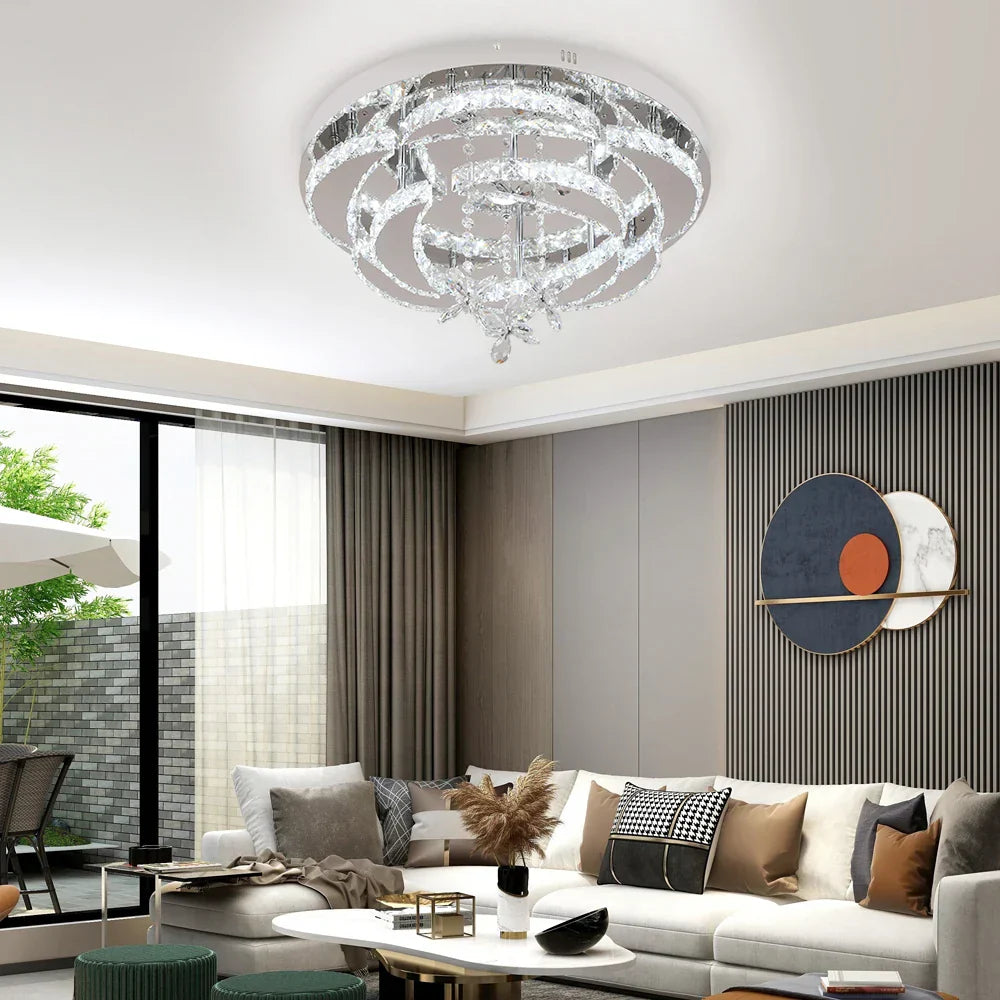 Crystal Chandelier: Modern Dimmable LED Pendant Light for Living & Dining Rooms