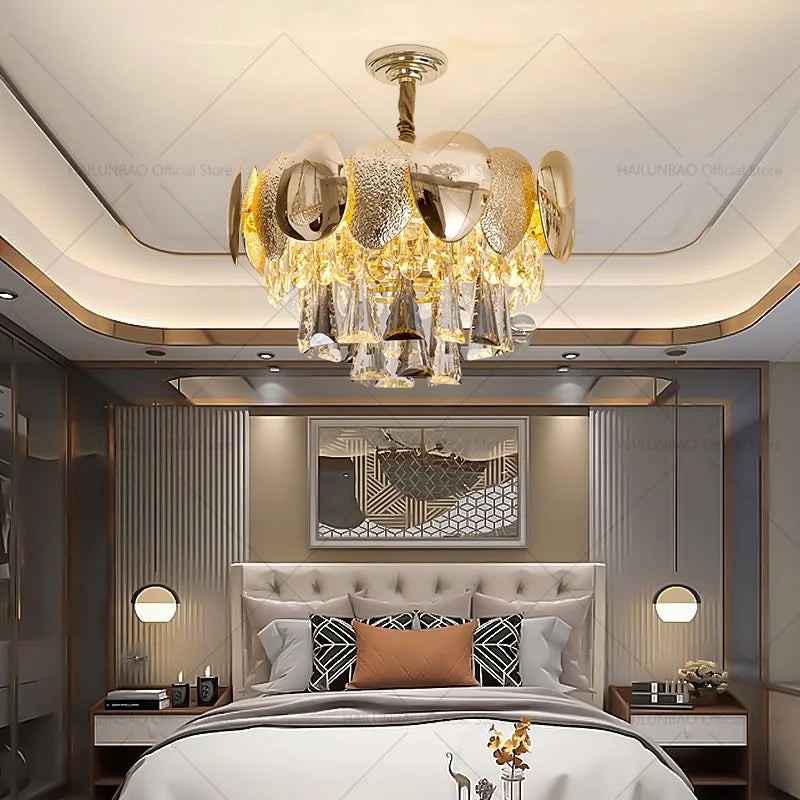 Crystal Chandelier: Modern Elegance for Living Room, Dining Room, Bedroom - Gold Finish
