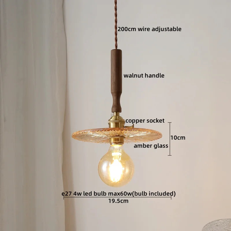 Walnut Glass Pendant Lamp: Nordic LED Hanging Light Fixture for Dining Room, Bedroom, Bar