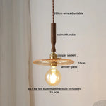 Walnut Glass Pendant Lamp: Nordic LED Hanging Light Fixture for Dining Room, Bedroom, Bar