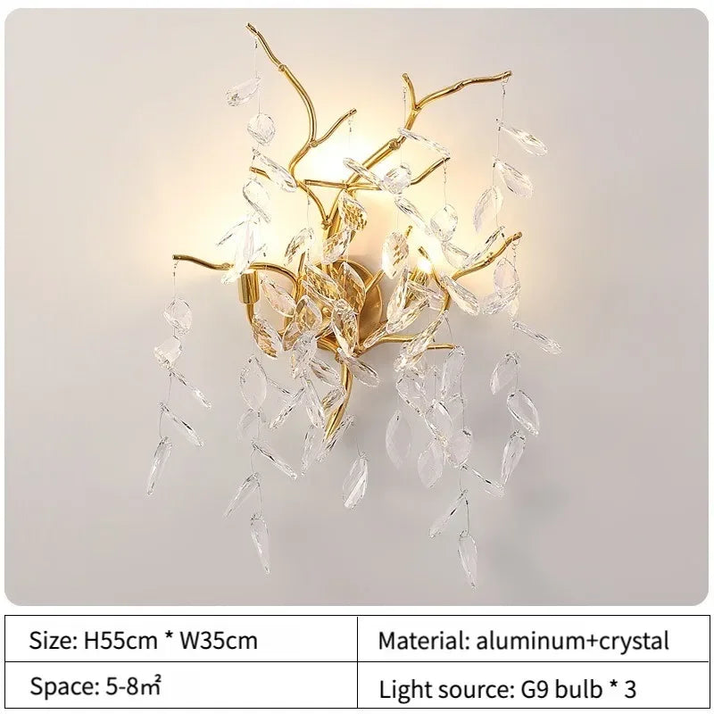 Luxury Gold Wall Sconce Crystal Decor LED Wall Light