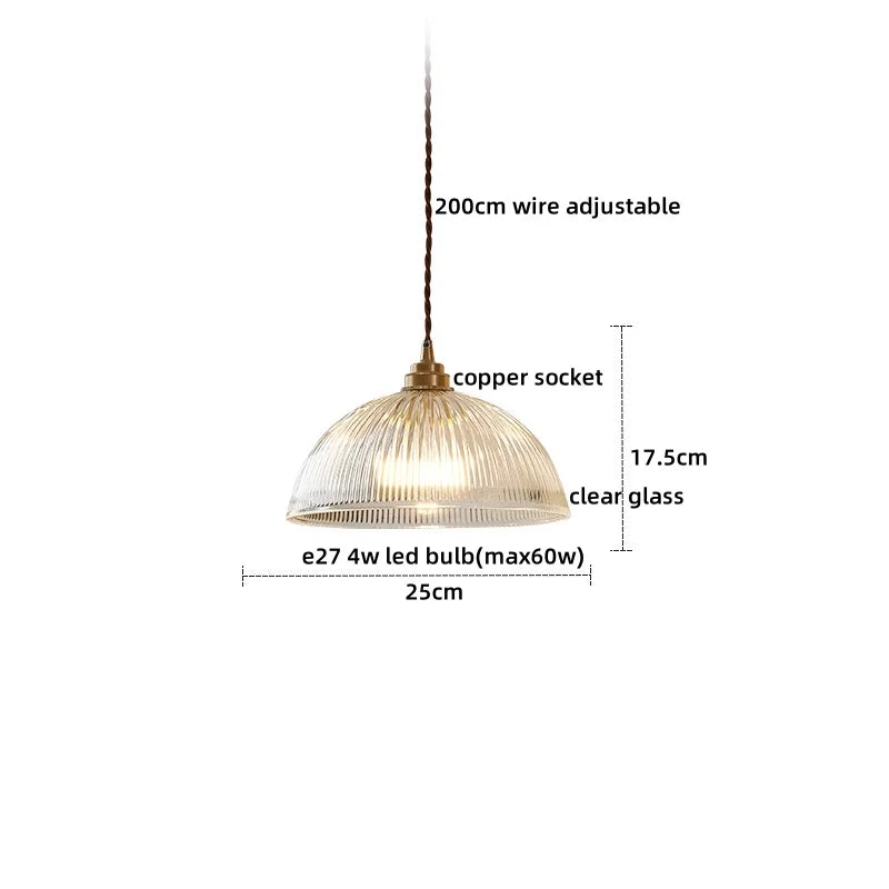 Copper Glass LED Pendant Lamp for Dining Living Room Bedroom Bar Nordic Style Hnaging Light