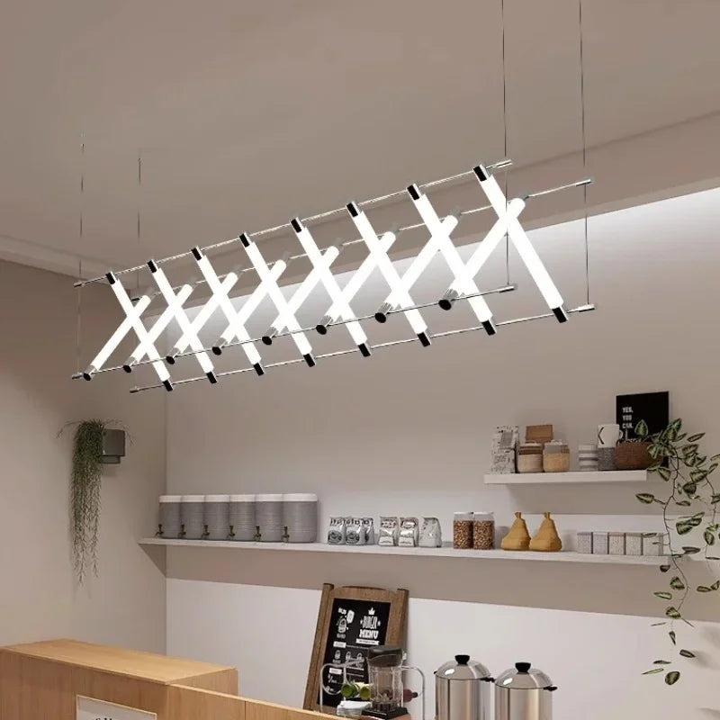 Modern Steel Bar LED Pendant Lights for Kitchen Island, Minimalist Acrylic Hanging Lamp Fixture