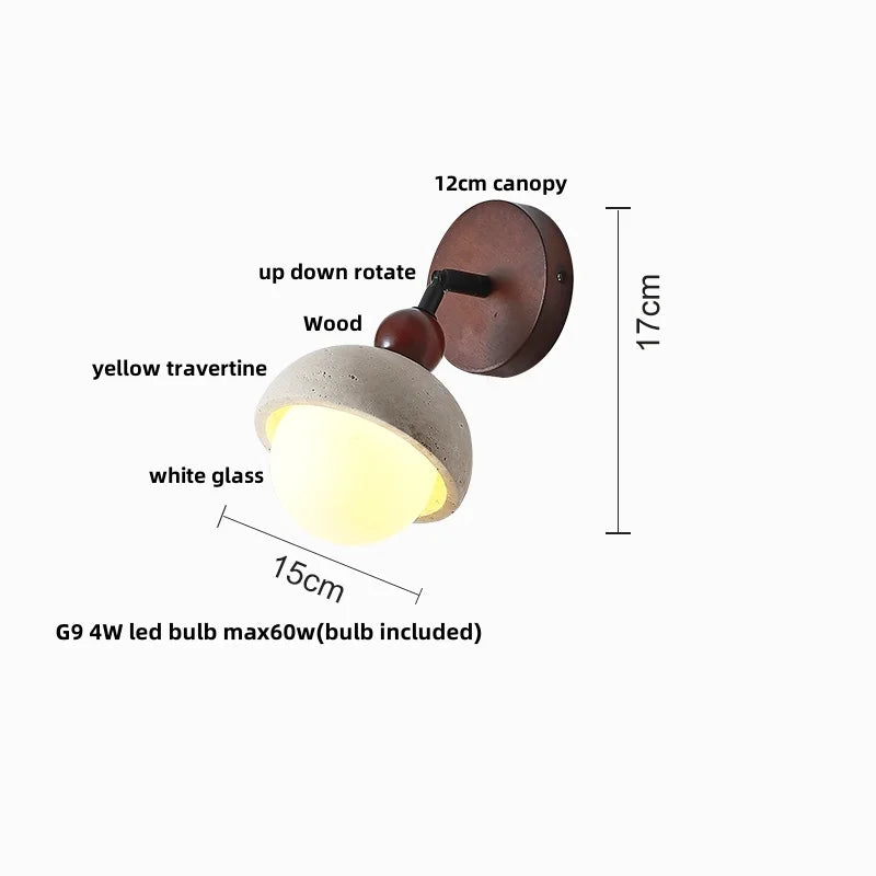 Yellow Travertine LED Wall Lights Coffee Bedroom Bedside Lamp Modern Nordic Decor