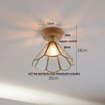 Tiffany Glass Copper Ceiling Lights Wood Ash LED Lamp Japan Style