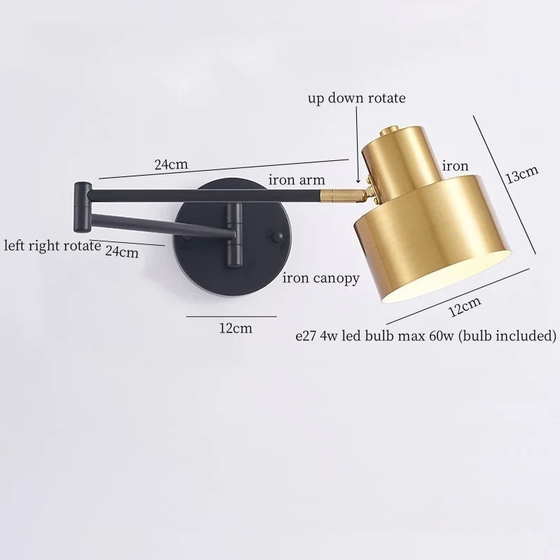 Afralia™ Long Arm LED Wall Lights Fixture Bedroom Living Room Stair Mirror Bedside Lamp