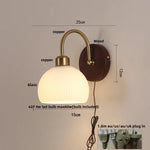 Afralia™ LED Wall Light Glass Fixture Pull Chain Switch Wood Bedside Sconce
