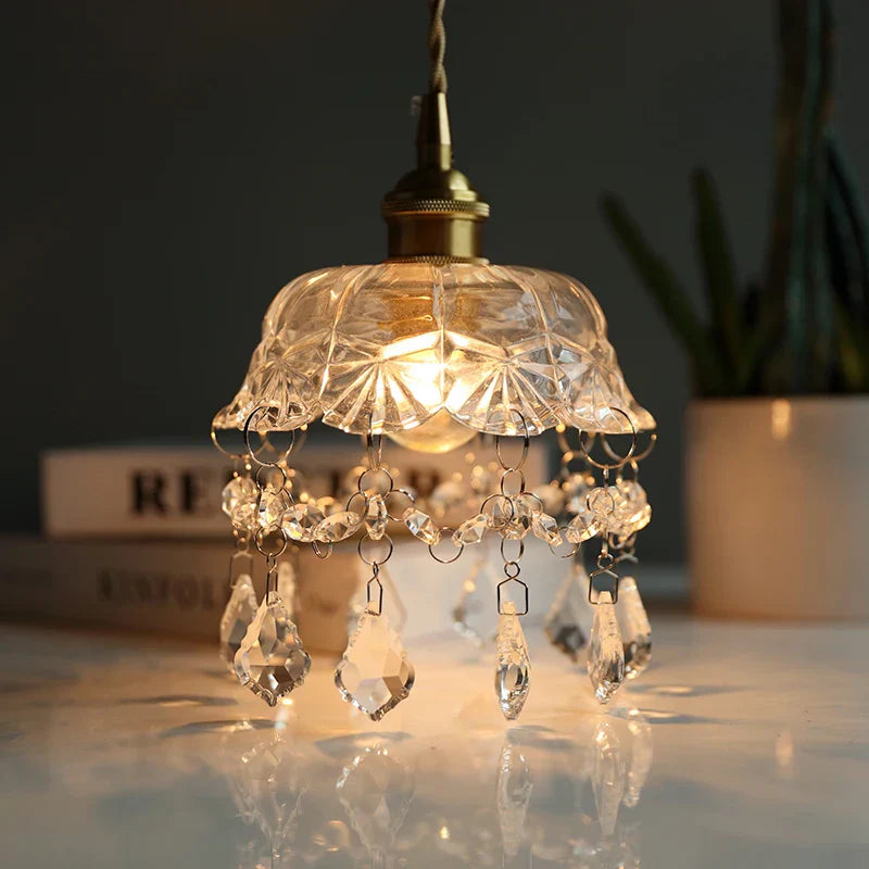 Nordic LED Crystal Glass Copper Pendant Light Fixture for Living Room