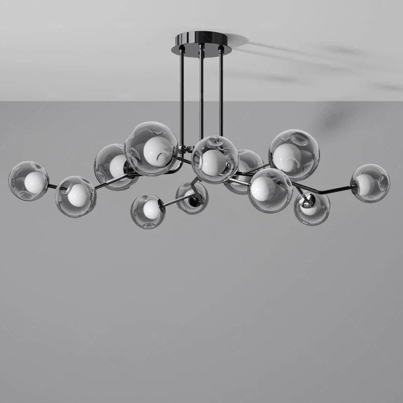 Afralia™ Glass Globe Black Led Pendant Chandelier - Nordic Style Dining Room Decor