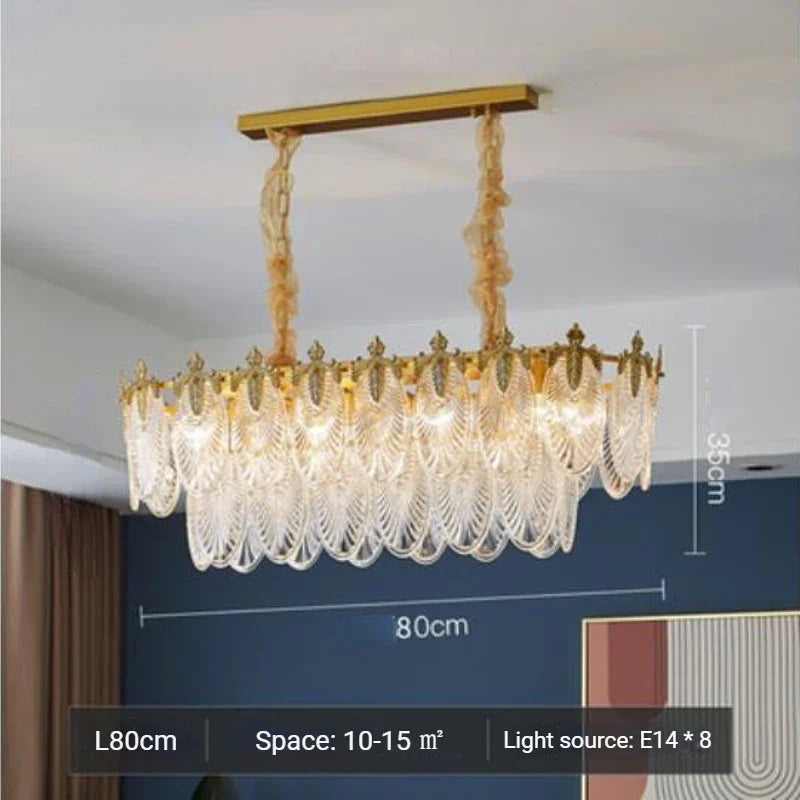 Round Glass Suspension Chandelier – Modern French Style Light Luxury for Living Room