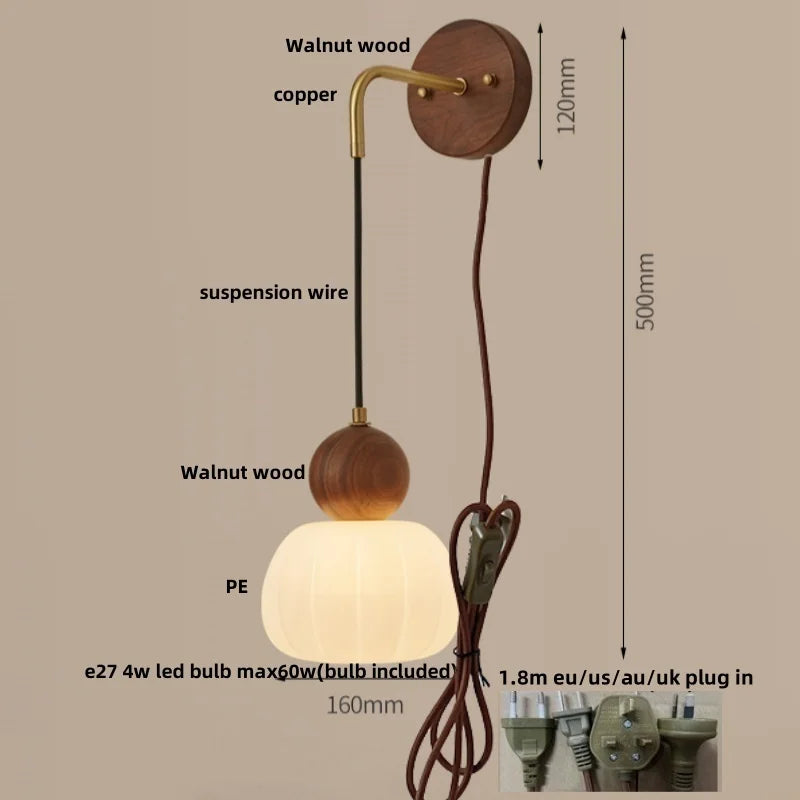 Wood LED Wall Lamp with Pull Chain Switch for Living Room, Dining Room, Bathroom