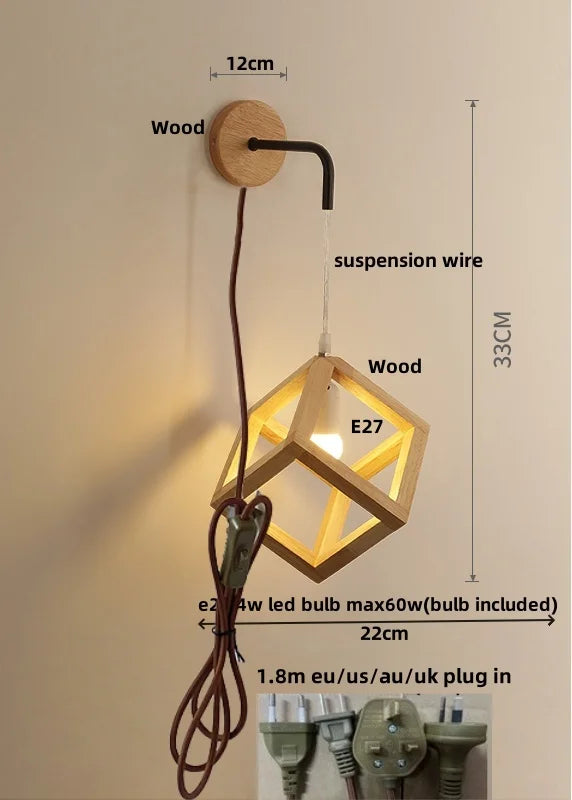 Cube LED Wall Lights | Modern Nordic Wood Design for Home Decor