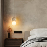 LED Gourd Pendant Light Fixture with Yellow Travertine and White Glass