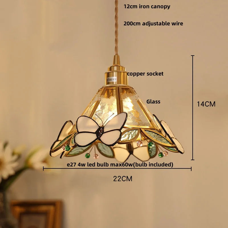 Afralia™ Glass LED Pendant Light Fixture Walnut Wood Copper Hanging Lamp