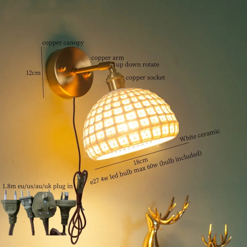 Nordic Modern LED Wall Lamps Copper Arm Ceramic for Home Decor