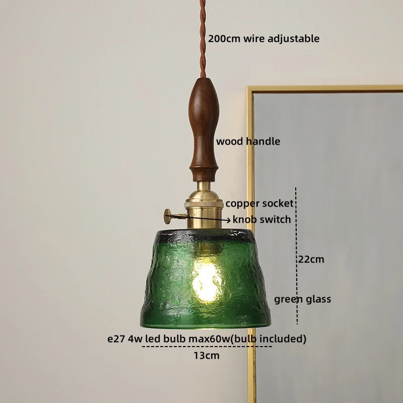 Wood Copper LED Pendant Light - Nordic Hanging Lamp for Bedroom Dining Hallway