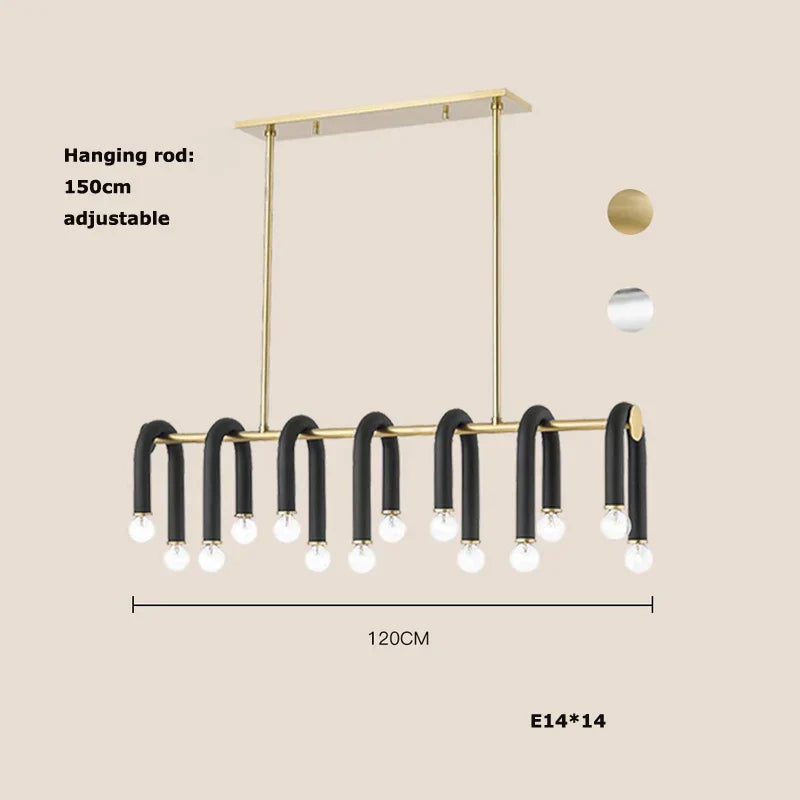 Black Aluminum Tube Dimmable LED Chandelier with U-Shaped Design