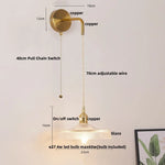 Copper LED Glass Wall Sconce with Pull Chain Switch for Living Dining Room