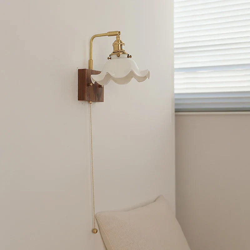 Walnut Brass Ceramic LED Wall Sconce | Modern Nordic Rotatable Stair Light