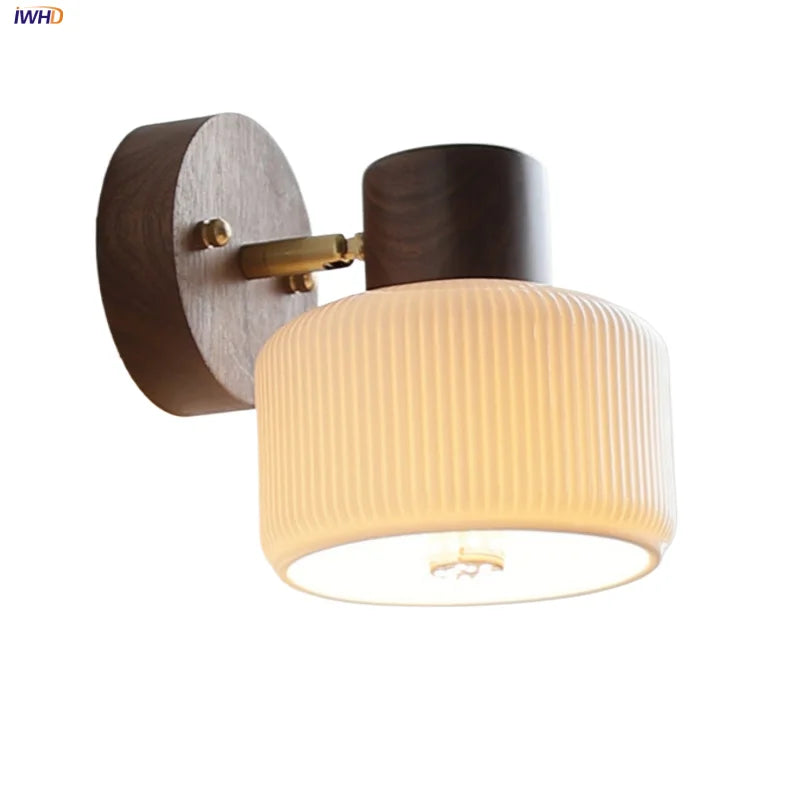 Walnut Wood LED Wall Sconce Ceramic Rotate Modern Bathroom Mirror Light