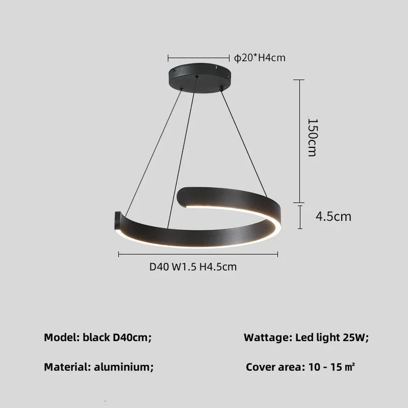 Black LED Chandelier Pendant Light for Foyer Stairs Bar, Minimalist Indoor Hanging Lamp
