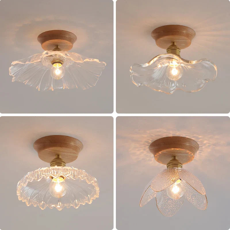Glass Wood LED Ceiling Light Modern Ceiling Lamp