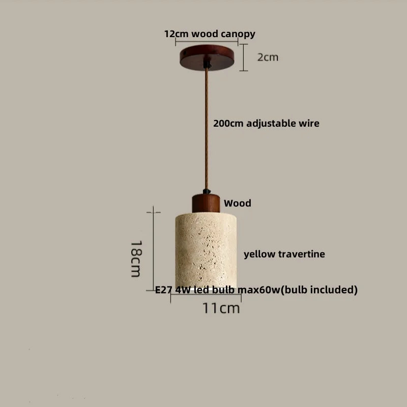Yellow Travertine Stone Pendant Lamp for Bedroom Balcony Cafe, 2m Wire, Nordic Modern Style