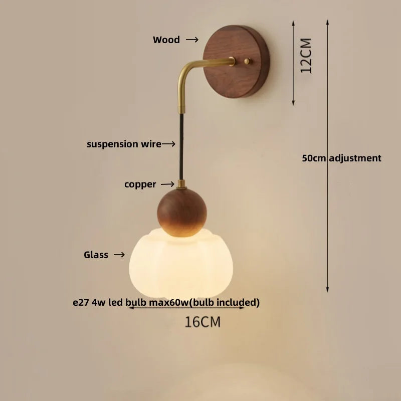 Walnut Wood LED Wall Lamp: Modern Nordic Resin Bathroom Mirror Stair Light
