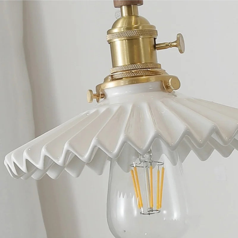Ceramic Walnut Wood LED Pendant Light Fixture for Dining Room and Home Decor