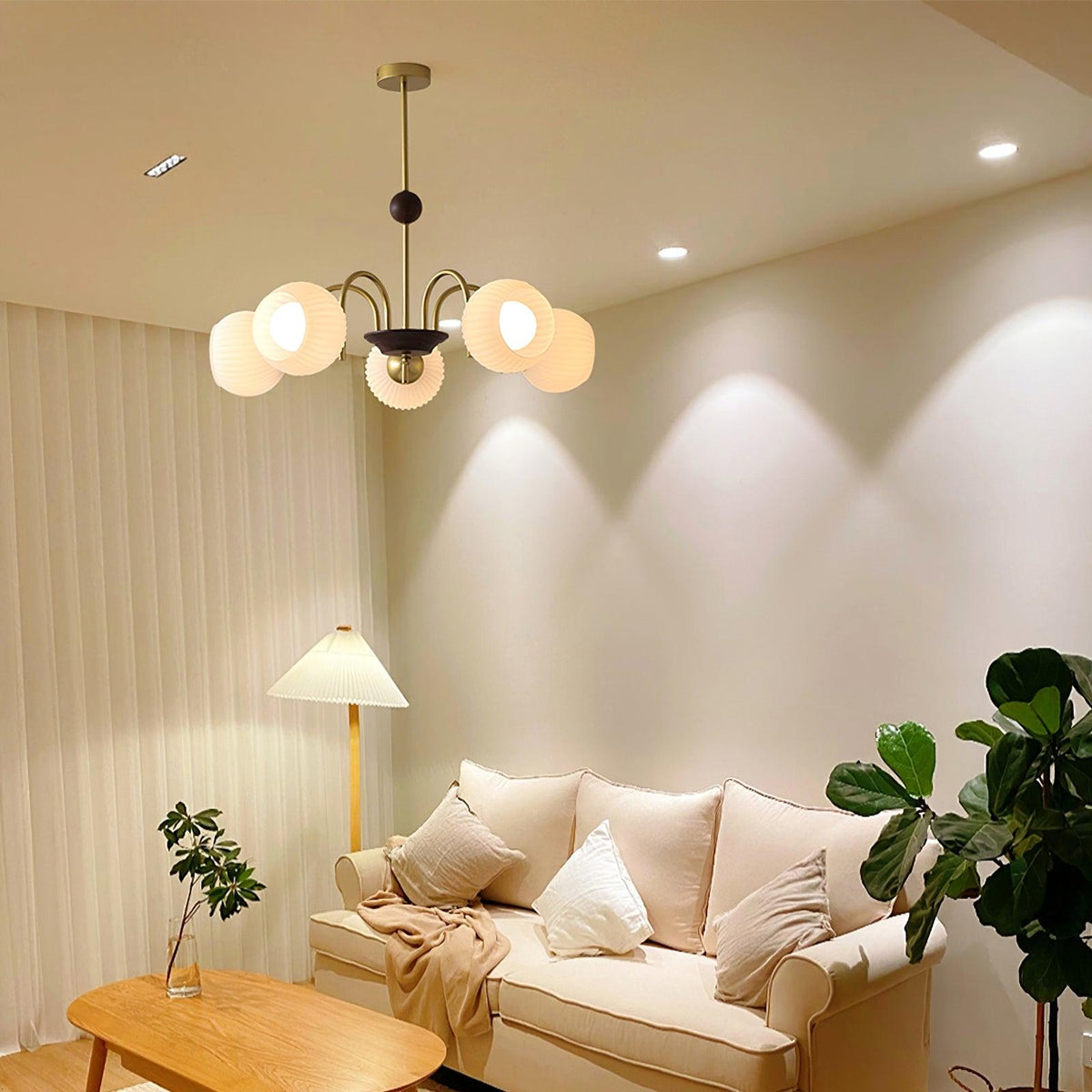Sculptural Glass Ribbed Chandelier