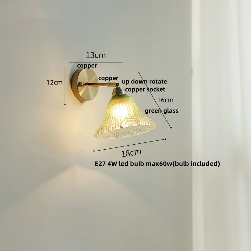 Blue Glass Wall Sconce Pull Chain Switch Rotate Stair Light