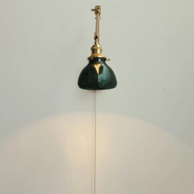 Glass Green LED Wall Light Fixture Vintage Green Swing Arms Sconce
