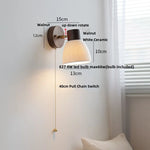 White Flower Ceramic LED Wall Sconce with Wood Base and Copper Rotate