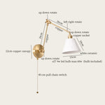 Ceramic LED Wall Lamp, Pull Chain Switch, Nordic Copper, Small Size